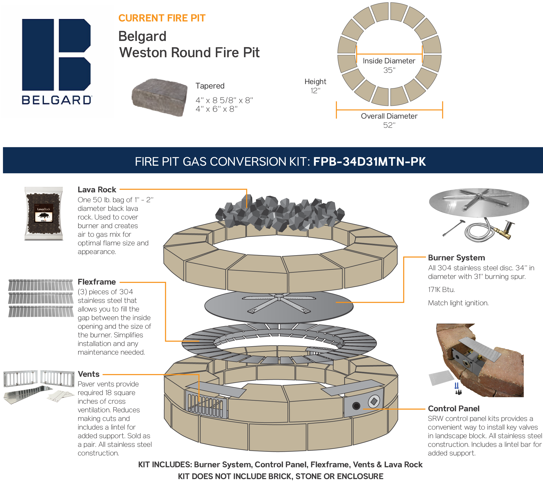 Gas Conversion Kit Belgard Weston, Gas Fire Pit Ring Insert