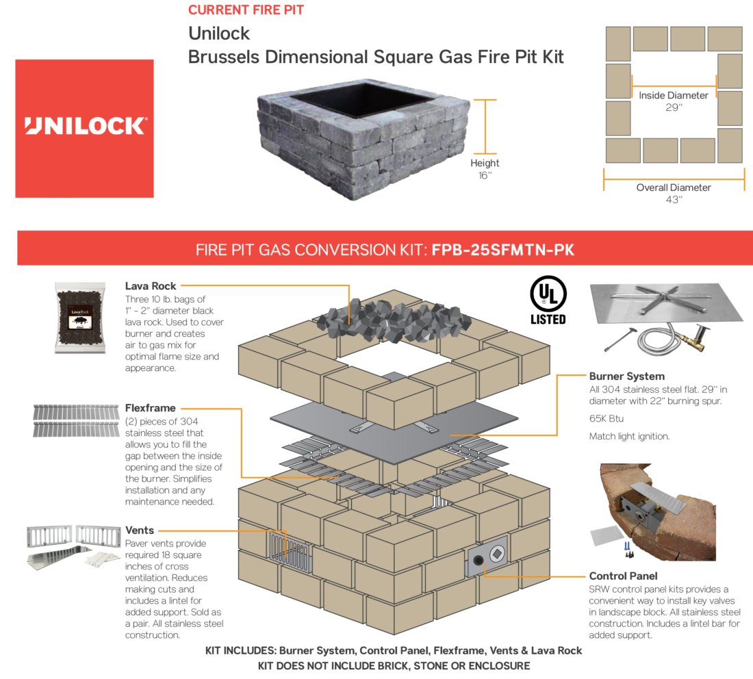 Gas Conversion Kit Unilock Brussels, Unilock Fire Pit
